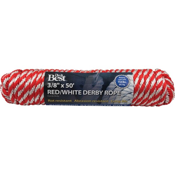Do It Best 3/8'' x 50 Ft. Red & White Derby Polypropylene Packaged Rope 737240 - main