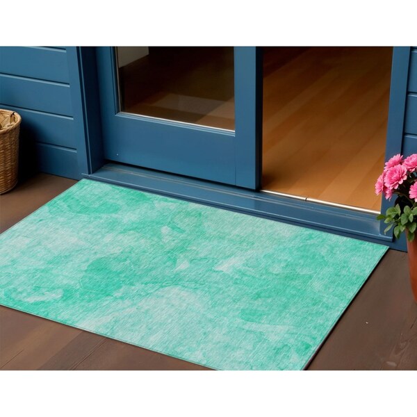 Homeroots 3' X 5' Teal Blue And Aqua Nautical Washable Indoor Outdoor Area Rug 581749 - main