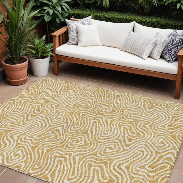Homeroots 9' X 12' Gold And Ivory Abstract Washable Indoor Outdoor Area Rug 599716 - main