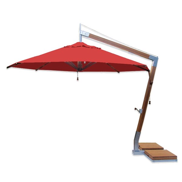 Bambrella 11.5' Round Bamboo Cantilever Umbrella w/354lb Base System-Red Canopy 3.5m R-SW-L-R-BS - main