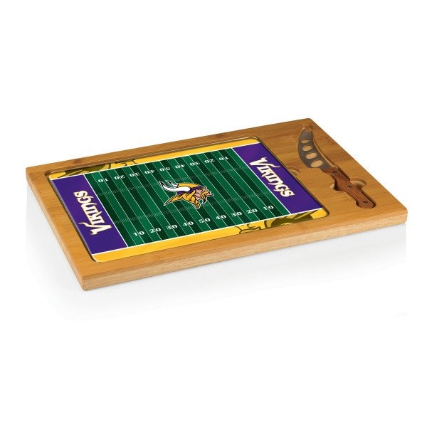 Picnic Time Family Of Brands NFL Minnesota Vikings - Football Field - Icon Glass Top Cutting Board & Knife Set 910-00-505-184-2 - main