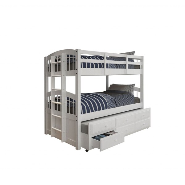 Homeroots White Twin Solid Wood Bunk Bed With Trundle And Storage 332368 - main