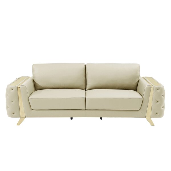 Homeroots 90" Beige Italian Leather Solid Wood Sofa 720455 - main