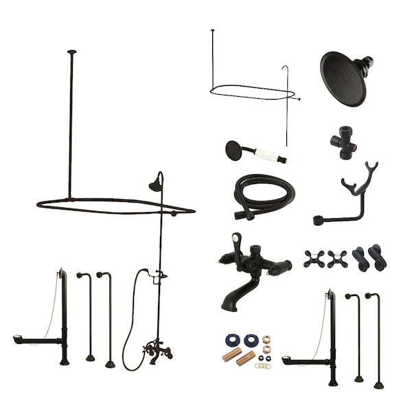 Kingston Brass Tub Wall Mount Clawfoot Tub Faucet Package with Shower Enclosure and Hand Shower, Matte Black CCK1140AX - main