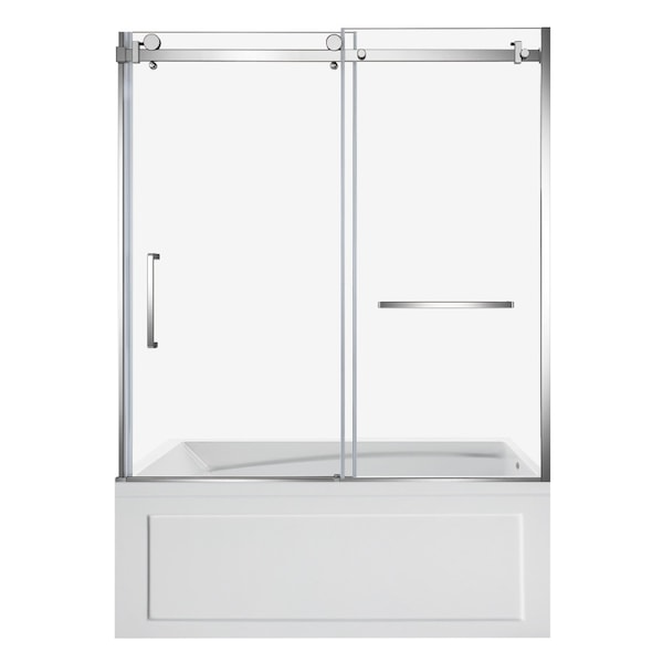 Kingston Brass 60" Acrylic Anti-Skid Alcove Right-Hand Drain Tub with Left Sliding Tub Door, White/Polished Chrome KVTAM6032R22B1 - main