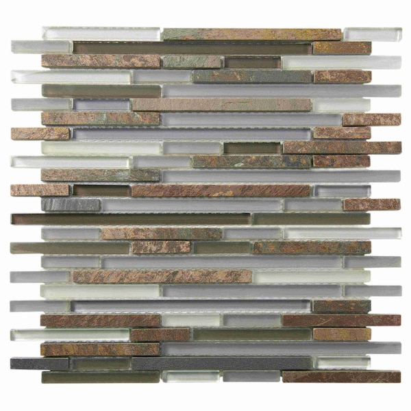Apollo Tile Gray Brown 11.8 in x 11.8 in Glass, Stone Glossy Floor and Wall Mosaic Tile 4.83 sqft/case, 5PK APLCAS88031A - main