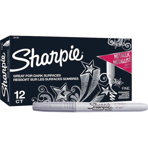 Sanford Sharpie, METALLIC FINE POINT PERMANENT MARKERS, BULLET TIP, SILVER, DOZEN 39100 - main
