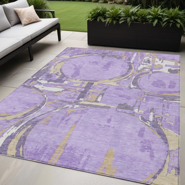 Homeroots 5' X 8' Lavender Lilac And Purple Geometric Washable Indoor Outdoor Area Rug 589399 - main