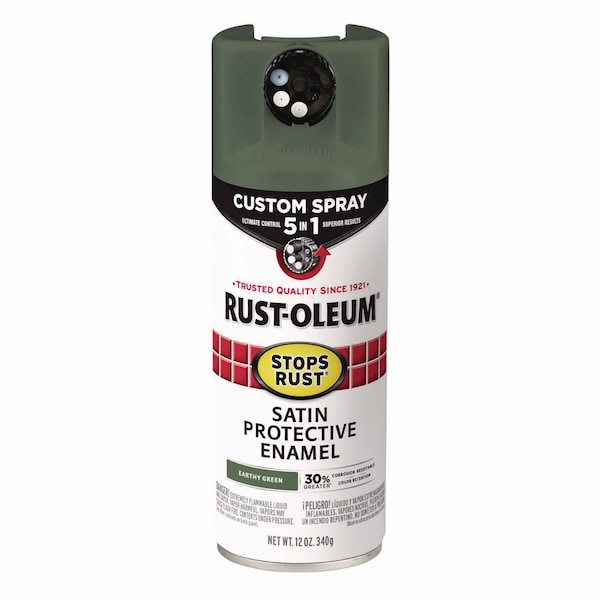 Rust-Oleum Stops Rust 5-in-1 Spray Paint, Satin Earthy Green, 12 oz Aerosol Can 383421 - main