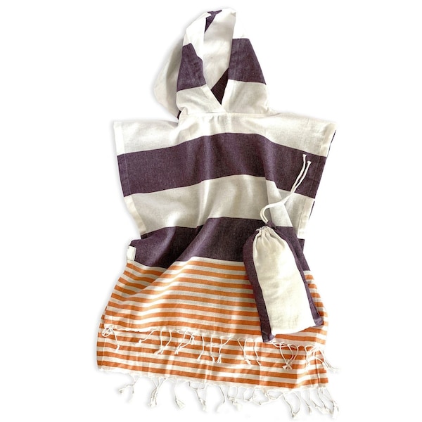 Homeroots Dark Purple Orange and White Striped Design Poncho Towel 401819 - main