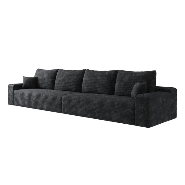 Homeroots 140" Black Corduroy Modular Compression Foam Sofa With Toss Pillows 712975 - main
