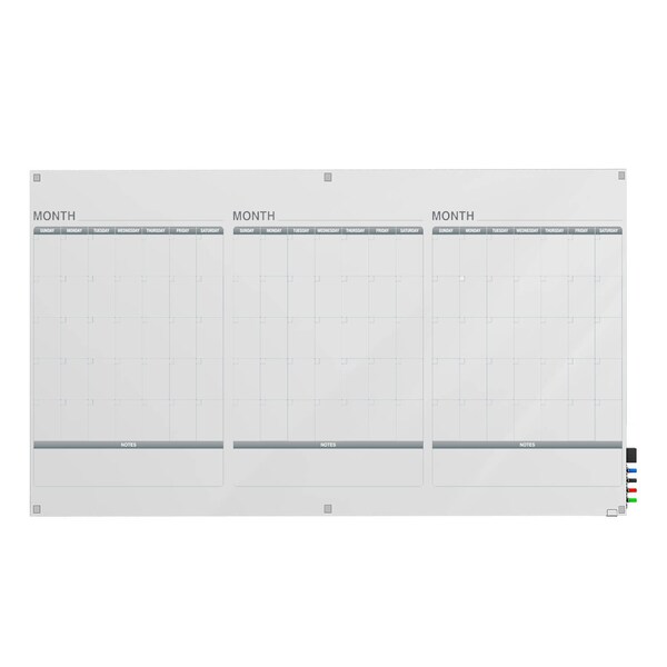 Ghent 4'H x 8'W 3 Month Calendar Graphics Glassboard with Stand-Offs, Square Corners, Magnetic GRPHMYSM33M-48 - main