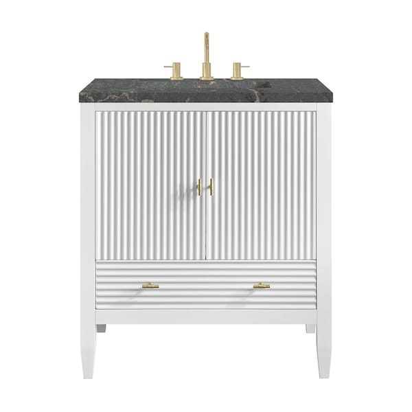 James Martin Vanities Myrrin 30" Single Vanity, Bright White w/ 3 CM Parisien Bleu Silestone Top 485-V30-BW-3PBL - main