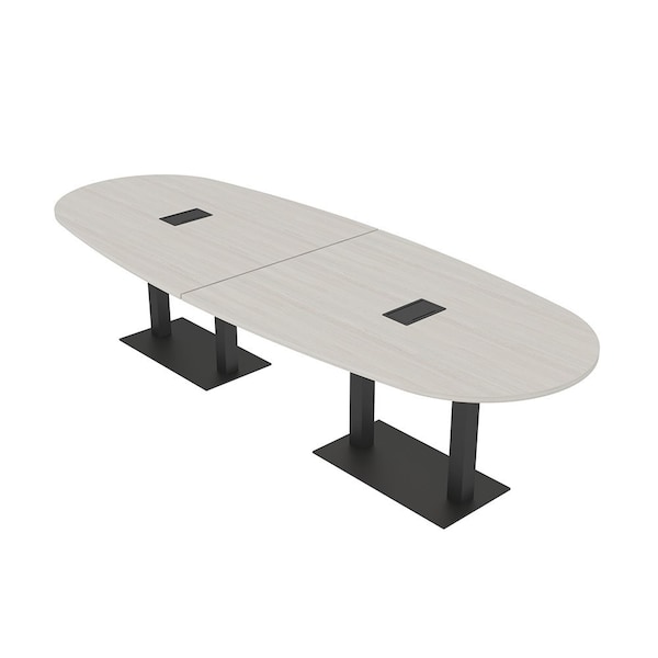 Skutchi Designs Boval Conference Table With Power Unit, 48 in W, 120 in L, Ivory HAR-BOVL-48X120-DOU.BK-K458-EBLK - main