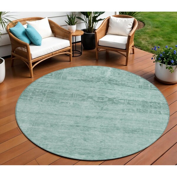 Homeroots 8' Aqua And Teal Blue Round Medallion Washable Indoor Outdoor Area Rug 616090 - main