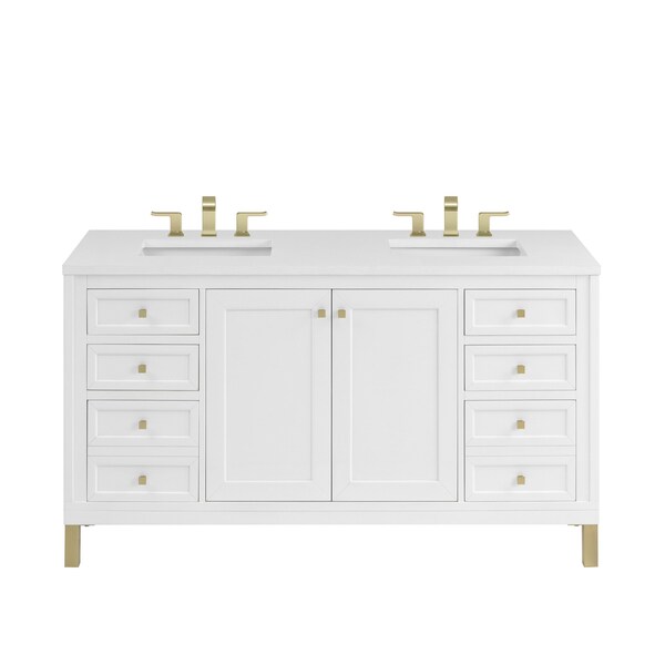 James Martin Vanities Chicago 60 in. Double Vanity, Glossy White, w/ 3 CM White Zeus Silestone Top 503-V60D-GW-3WZ - main