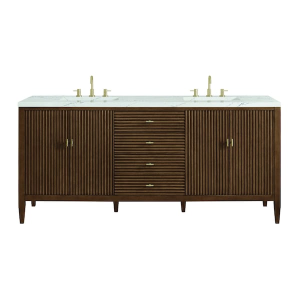 James Martin Vanities Myrrin 72'' D Vanity, Mid Century Walnut w/ Ethereal Noctis Silestone Top w/ Wireless Charger 485-V72-WLT-FENC - main