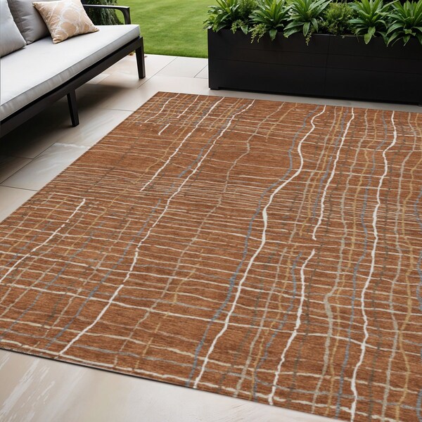 Homeroots 5' X 8' Brown Copper And Gray Striped Washable Indoor Outdoor Area Rug 597422 - main