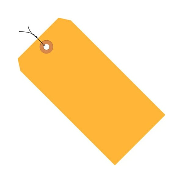 The Packaging Wholesalers Shipping Tags, Pre Wired, #5, 4-3/4"L x 2-3/8"W, Fluorescent Orange, 1000/Pack G12053D - main