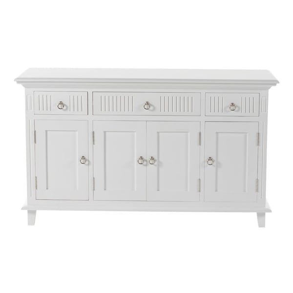 Homeroots 59in White Solid Wood Paneled Three Drawer Buffet Table with Four Doors 523210 - main