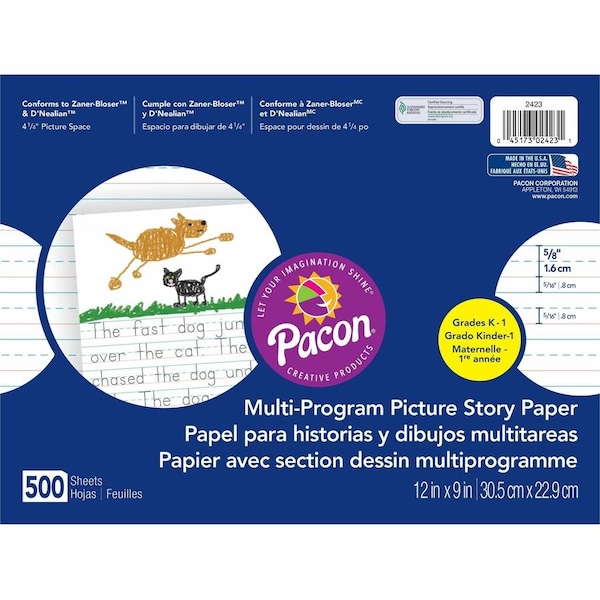 Pacon Multi-Program Picture Story Paper, 12" x 9", 500 Sheets/Pk, PK2 2423 - main