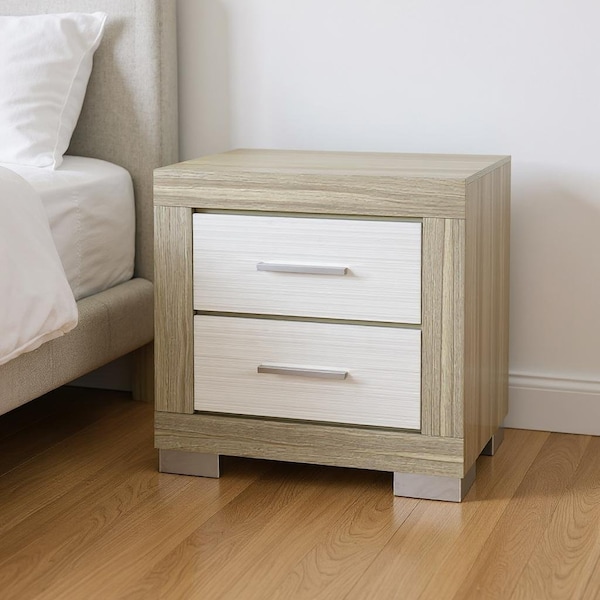 Homeroots 23" Natural And White Wood Square Two Drawer Nightstand 643691 - main