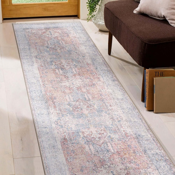 World Rug Gallery Vintage Transitional Boho Machine Washable Runner Rug 2 ft 6 in x 7 ft Rust 6039RUST2X7 - main
