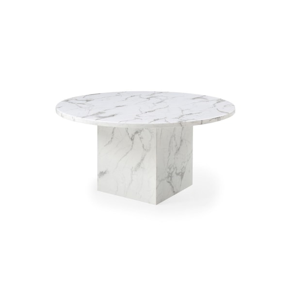 Homeroots 60" Gray and White Marble Pedestal Base Round Top Dining Table 555183 - main
