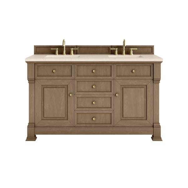 James Martin Vanities Brookfield 60 in. Double Vanity, Pecan w/ 3 CM Eternal Marfil Silestone Top 547-V60D-PCN-3EMR - main