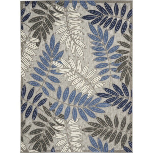 Homeroots 9' X 12' Gray Blue And Turquoise Palm Leaf Indoor Outdoor Area Rug 564201 - main