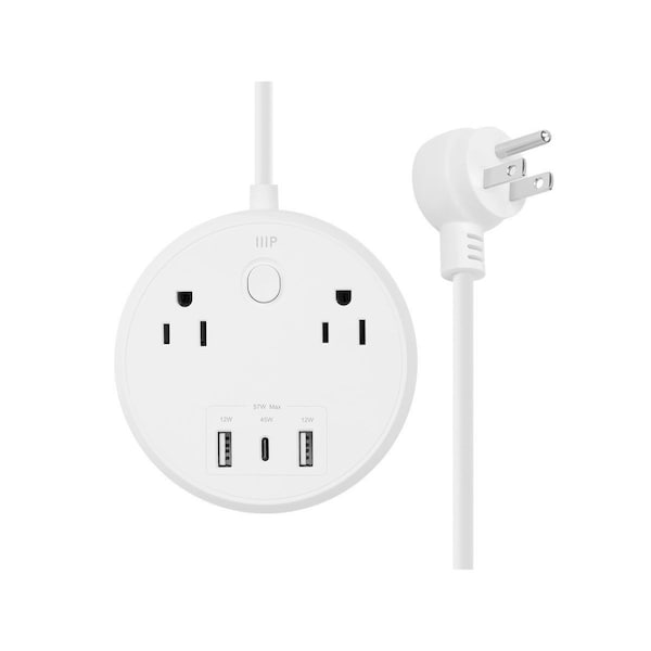 Monoprice Power Strip, USB, 5-15R, 5-15P, 5 ft, White 41809 - main