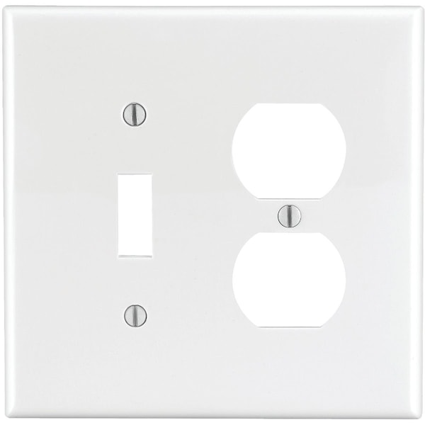 Leviton Mid-Way 2-Gang Thermoplastic Nylon Single Toggle/Duplex Outlet Wall Plate White R52-0PJ18-00W - main