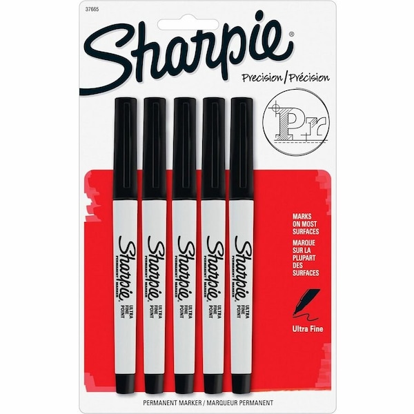 Sanford Sharpie Permanent Marker, Waterproof, Ultra Fine, Black Ink, 5/Pack 37665PP - main