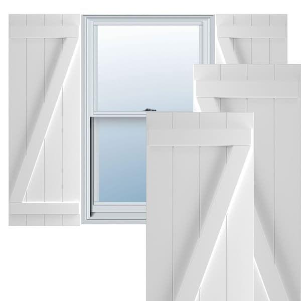 Ekena Millwork True Fit PVC Four Board Joined Board-n-Batten Shutters w/Z-Bar, White , 21 1/2W x 32H, PR TFP102BBF21X032WH - main