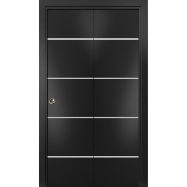 Sartodoors Sliding Closet Bi-fold Doors, Planum 0210 Matte Black and Aluminum Strips, Sturdy Tracks Moldings T PLANUM0210BF-BLK-72 x 96 (2* 36x96) - main