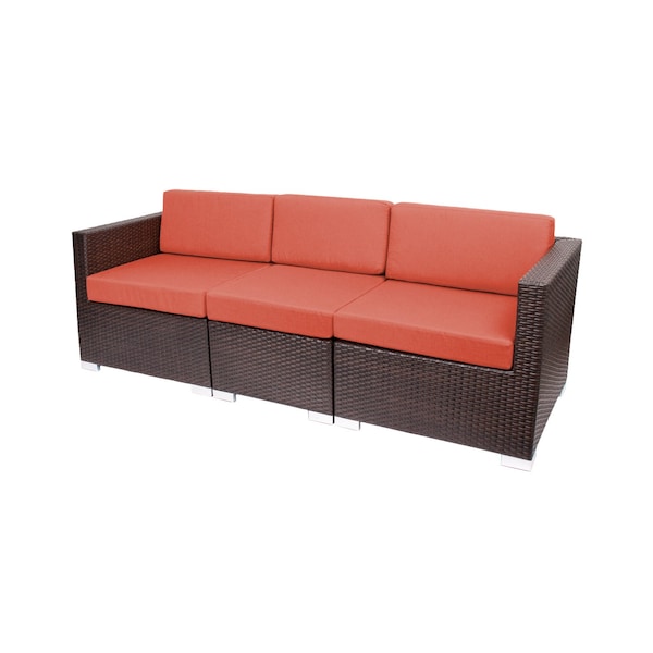 Bfm Seating Aruba 83.25in Wide Outdoor Wicker Sectional Sofa with Sunbrella Cushions PH5101JVW-57013 - main