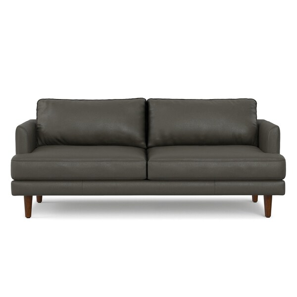Homeroots 76" Black Leather Sofa With Brown Legs 640995 - main