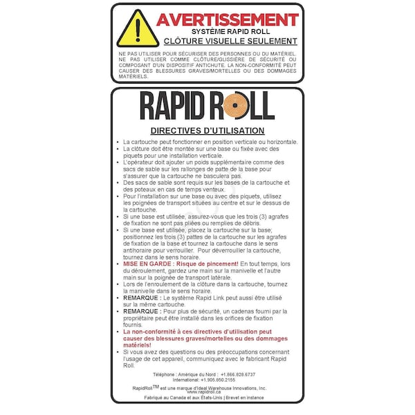 Ideal Warehouse Innovations Warning Label - French, Paper, White 70-7007 - main