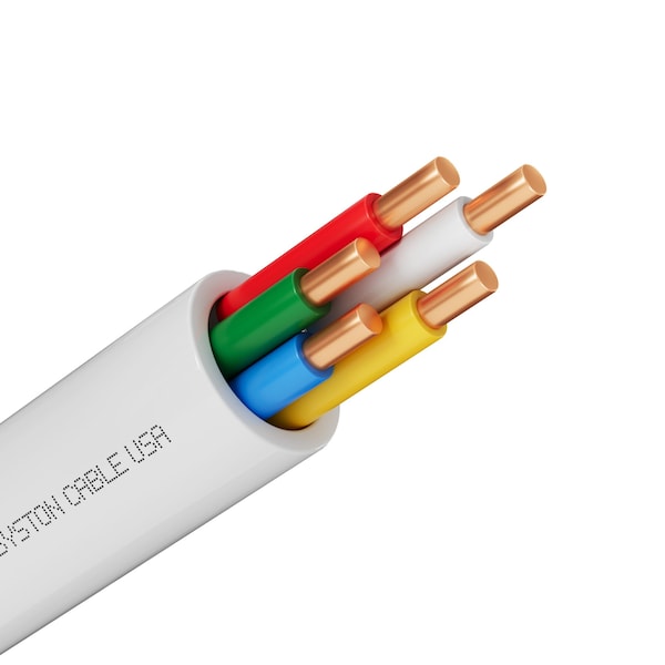 Syston Cable Technology 18/5 Thermostat HVAC Heating Cable Wire, Solid Copper 18 AWG 5 Conductors CL3R/CMR/FT4, 100ft White 7337-100WH - main