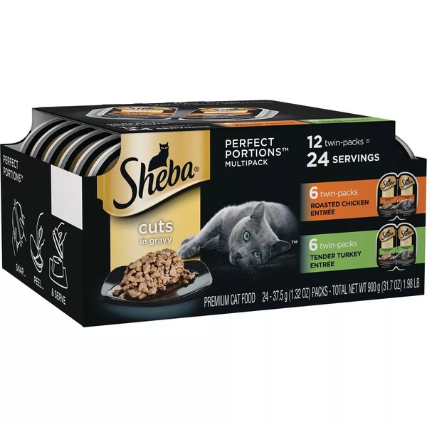 Sheba Perfect Portions Cuts in Gravy Roasted Chicken/Tender Turkey Adult Wet Cat Food, 12PK 798825 - main