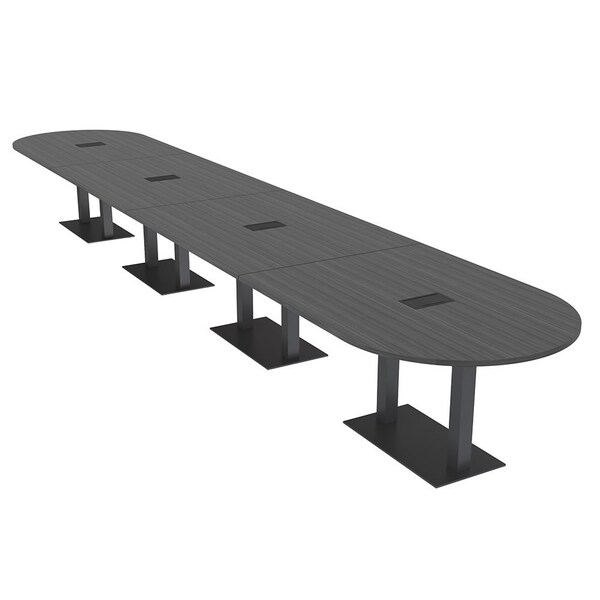 Skutchi Designs Racetrack Conference Table With Power, 48 in W, 264 in L, Grey HAR-RAC-48X264-DOU.BK-WA7949-EBLK - main