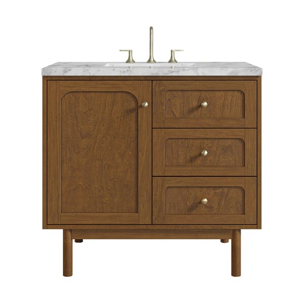 James Martin Vanities Laurent 36" Single Vanity, Honey Oak w/ 3 CM Carrara Marble Top 545-V36-HNO-3CAR - main