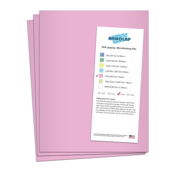 Nanolap PSA Lapping Film, 3 Pc 3 Micron (8,000 Grit), 8-0.5 in x 11 in Microfinishing Fine Sanding Paper 61558N - main