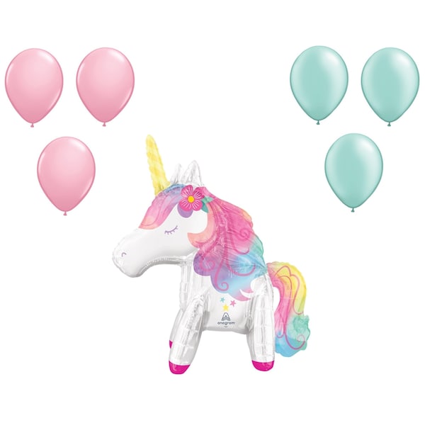 Loonballoon Unicorn Theme Balloon Set, 25 Inch Enchanted Unicorn Airfill Decor Balloon and 6x latex balloons 96535 - main