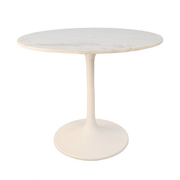 Homeroots 36" White Rounded Marble And Iron Pedestal Base Dining Table 517850 - main