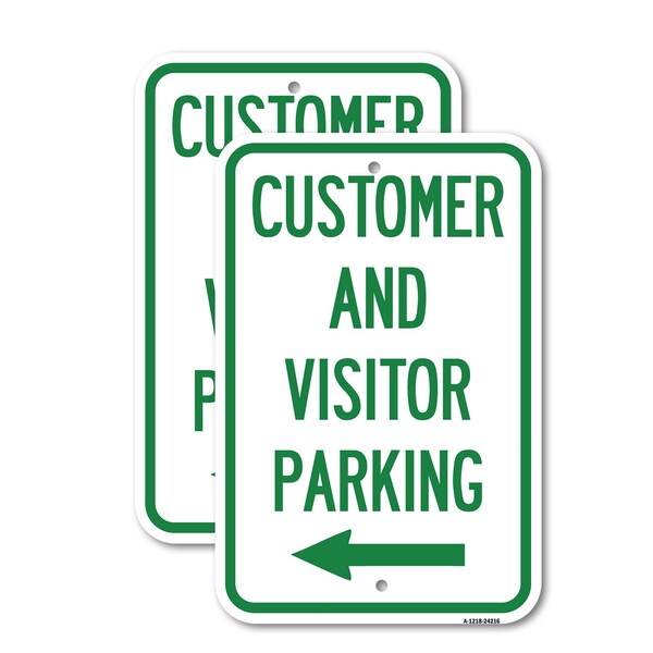Signmission Customer and Visitor Parking With Left Arrow, 12'' X 18'' 2 Signs, Heavy Gauge Aluminum, 2PK A-1218-2PACK-24216 - main