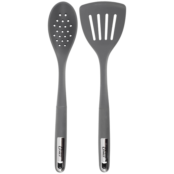 Oster Ridgecrest 2 Piece Silicone Kitchen Tool Slotted Spoon and Turner Set in Gray 143733.02 - main
