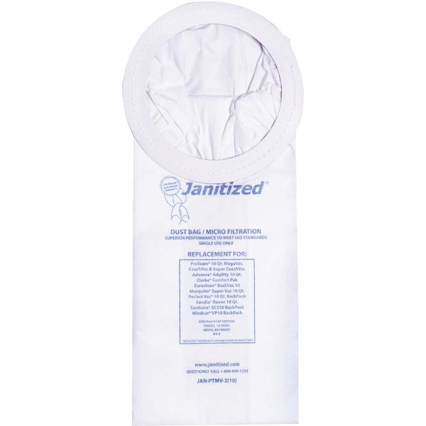 Janitized Filter Bag, Proteam 10Qt. 100331, PK10, 2-ply, Micro Filter, 10 PK JAN-PTMV-2(10) - main