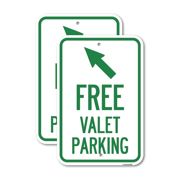 Signmission Free Valet Parking with Upper Left Arrow, 12'' X 18'' 2 Signs, Heavy Gauge Aluminum, 2PK A-1218-2PACK-23941 - main