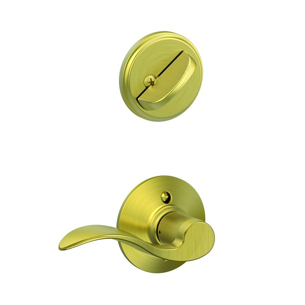 Schlage Residential Right Hand Accent Lever Interior Active Trim with 12326 Latch and 10269 Strikes Satin Brass Finish F59ACC608RH - main